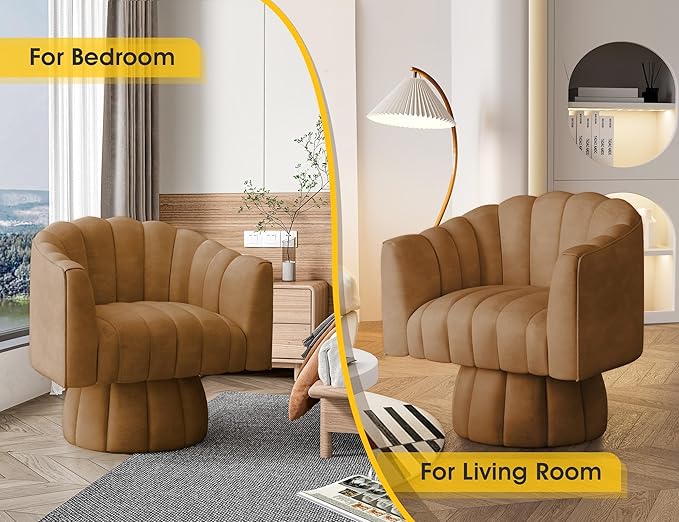 Modern 360 Degree Leather Swivel Cuddle Barrel Accent Sofa Chairs, Round Armchairs with Wide Upholstered, Leather Reading Chair for Living Room, Bedroom, Office, Waiting Rooms, (Brown)
