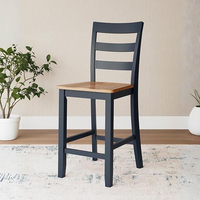 Signature Design by Ashley Gesthaven Casual 24.25" Counter Height Bar Stool with Saber Leg and Slat Back, Set of 2, Light Brown & Blue