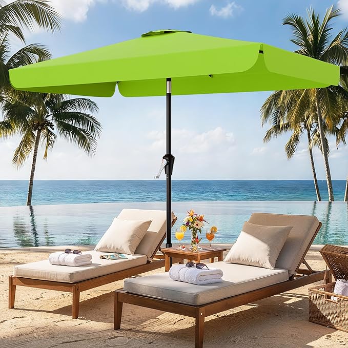 AreShark 6.5 x 10 FT Rectangular Valance Patio Umbrella, Outdoor Umbrella with Tilt and Crank, Market Table Umbrellas W/ 6 Ribs UV Protection for Garden, Deck, Backyard Pool, Apple Green