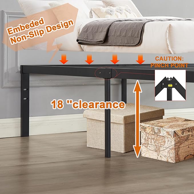 VECELO 18" Queen Size Metal Platform Tall Bed Frame,Heavy Duty Steel Slat/Easy Assembly Mattress Foundation/No Box Spring Needed