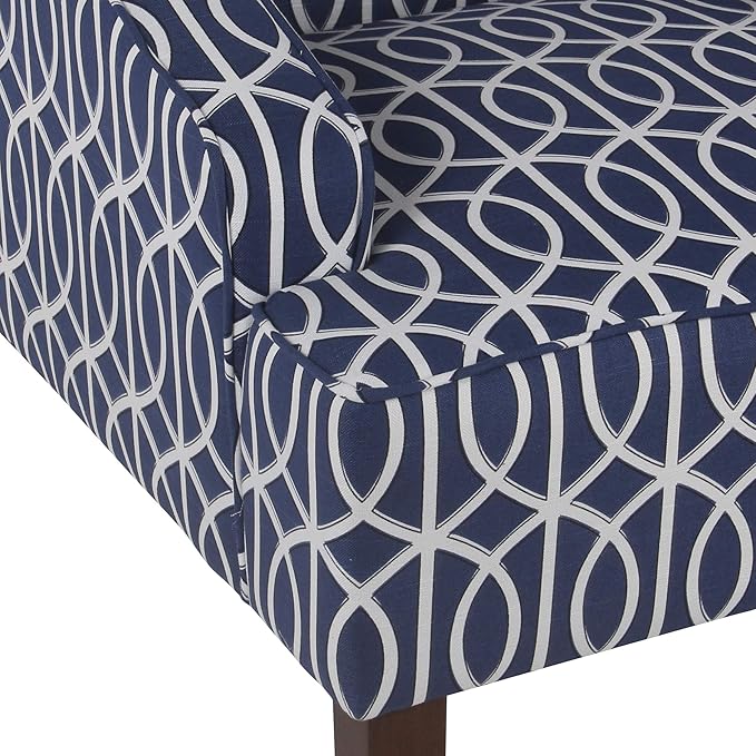 Homepop Home Decor Upholstered Classic Swoop Arm Accent Chair Accent Chairs for Living Room & Bedroom Decorative Home Furniture, Classic Navy Geometric