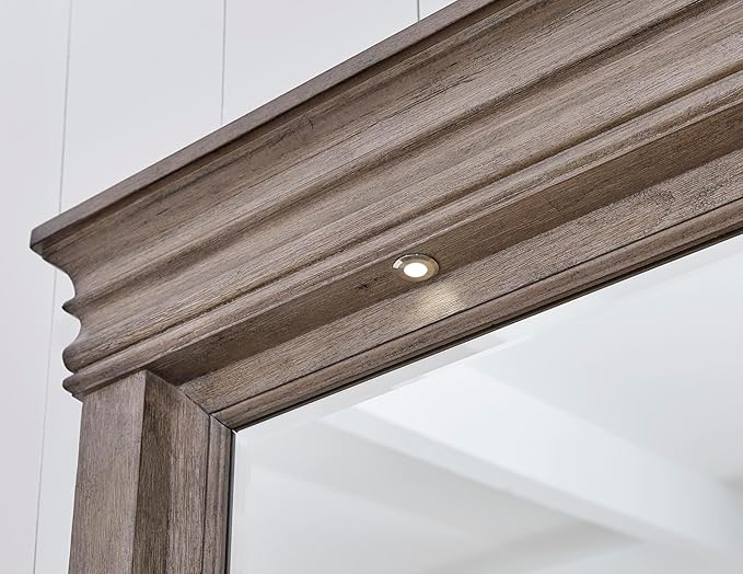Signature Design by Ashley Blairhurst Traditional 10-Drawer Dresser and Mirror with Safety Stop, Felt-Lined Top Drawer and LED Lights, Light Brown