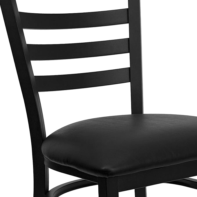 Flash Furniture HERCULES Series Black Ladder Back Metal Restaurant Chair - Black Vinyl Seat