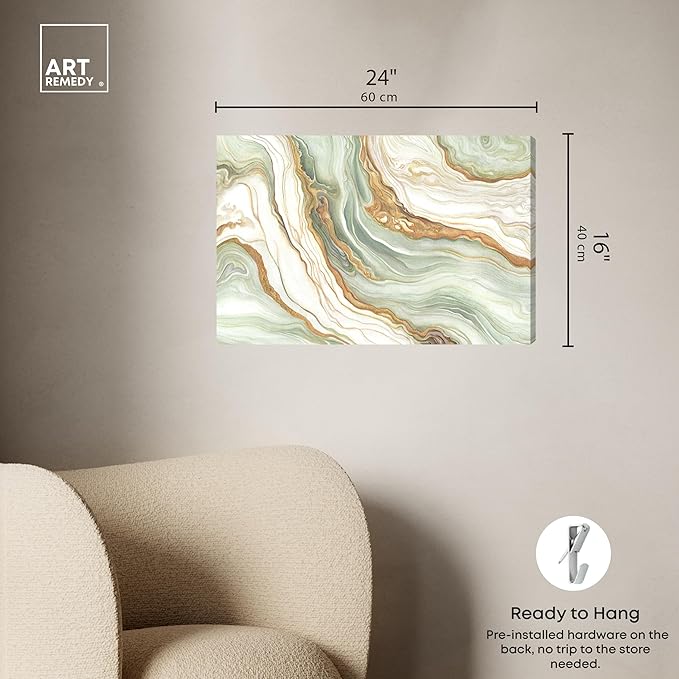 Art Remedy Green And Gold Gallery Wrapped Mineral, Agate & Geode 1 Piece Canvas Wall Art, 24" x 16", Gallery Wrapped