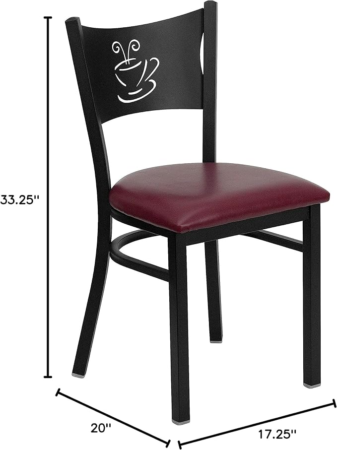 Flash Furniture HERCULES Series Black Coffee Back Metal Restaurant Chair - Burgundy Vinyl Seat (Pack of 4)