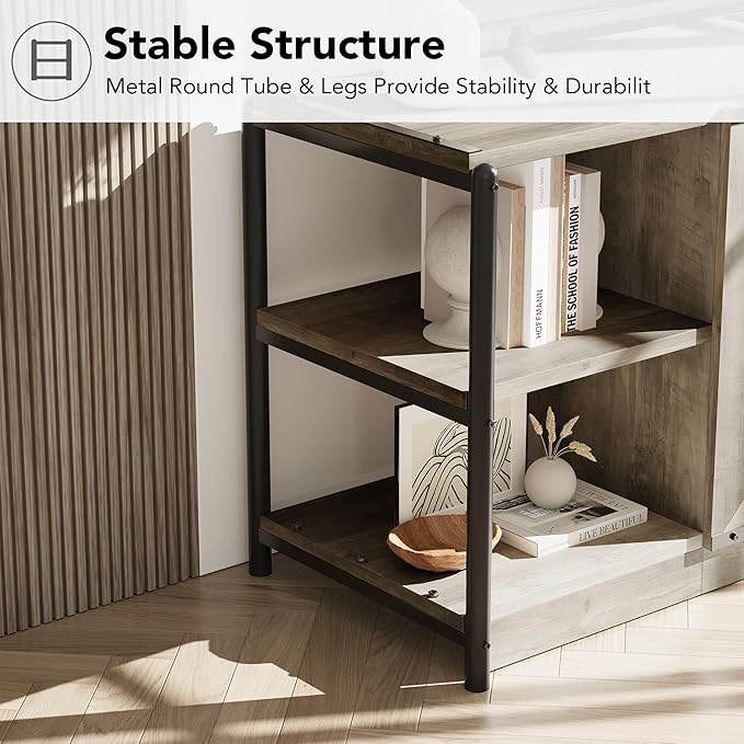 IDEALHOUSE Farmhouse TV Stand for 65/75 Inch TVs, Entertainment Center with Storage Cabinet, Industrial Media Console Table, Furniture for Living Room, Grey