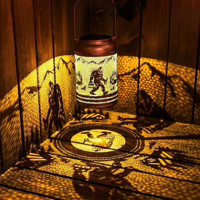 2Pack Solar Lanterns Outdoor Waterproof Hanging Bigfoot Solar Lights Big Foot Sasquatch Gifts for Women Mom Grandma Metal Decorative LED Light for Garden Decor, Yard, Patio, Lawn, Porch