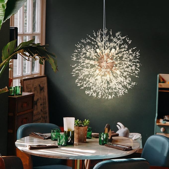SineRise Modern Crystal Chandeliers Firework, Crystal Light Fixture, Dandelion Chandelier (12-Light, Gold) for Foyer Hallway Entryway Kitchen Bedroom
