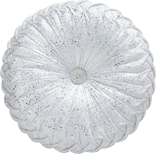 EUCIOR Round Throw Pillows,White and Silver Throw Pillows,White Decorative Pillow,Pumpkin Pleated Handmade Round Velvet Decorative Pillow for Sofa Bedroom Livingroom