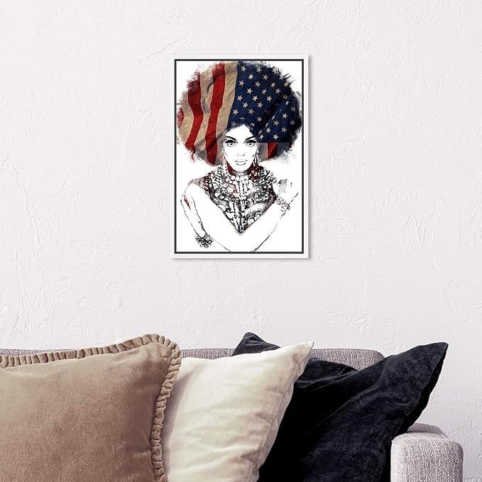 The Oliver Gal Artist Co. People Framed Wall Art Canvas Prints 'New American Woman' Portraits Home Décor, 10" x 15", White, Black