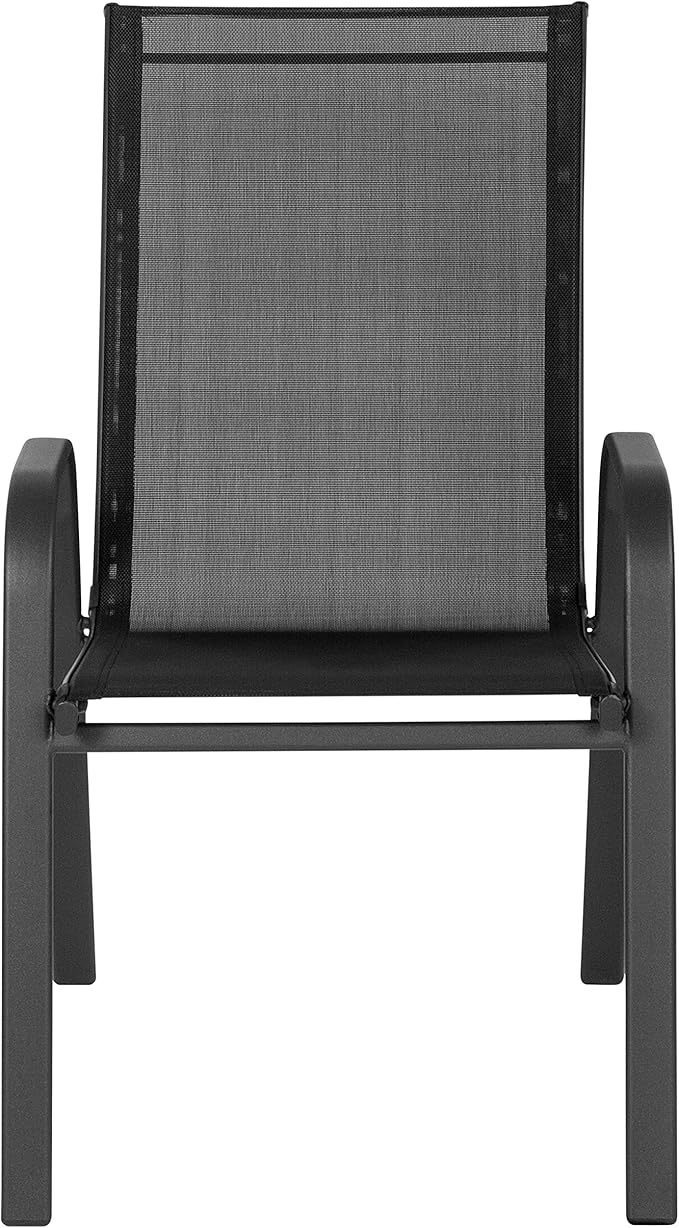 Flash Furniture Brazos Series Outdoor Stackable Patio Chairs with Flex Comfort Material, Stacking Outdoor Modern Sling Patio Chairs, Set of 5, Black