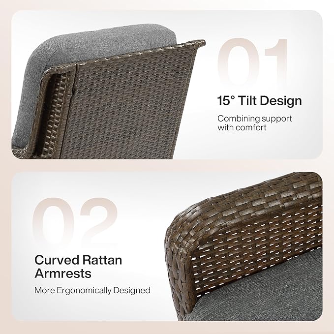 Tribesigns Outdoor Wicker Swivel Chair, Patio Rattan Rocking Chair with Thick Gray Cushions, 360 Degree Swivel Patio Chair for Deck, Backyard, Porch, Garden, Brown/Gray