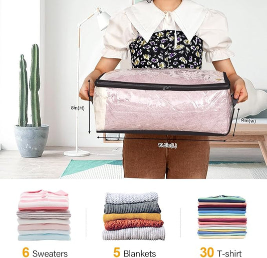 Fixwal 2pcs Small Comforter Storage Bags with Zipper 35L Capacity, Clear Plastic Closet Storage and Organizers for Clothing Sweaters Bedding Blankets