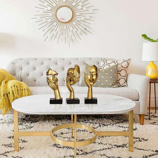 3 Piece Thinker Statue Gold Home Decor Abstract Face Sculpture Resin Thinker Figurines for Desktop Office Desk Living Room Table Collection Figurine Decoration Bookshelf Decorative Objects