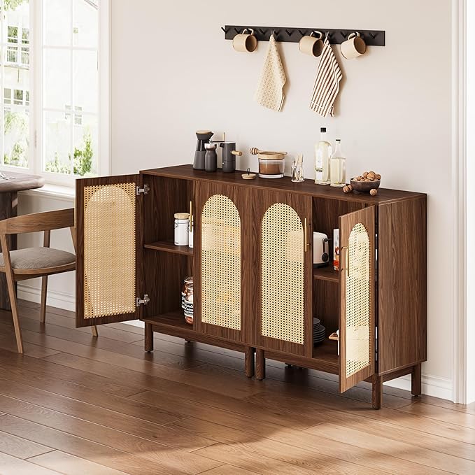 LITTLE TREE Modern Buffet Cabinet with Storage, Set of 2, 59 Inch Kitchen Sideboard Cabinet with 4 Doors, Coffee Bar Cabinet for Dining Room, Living Room
