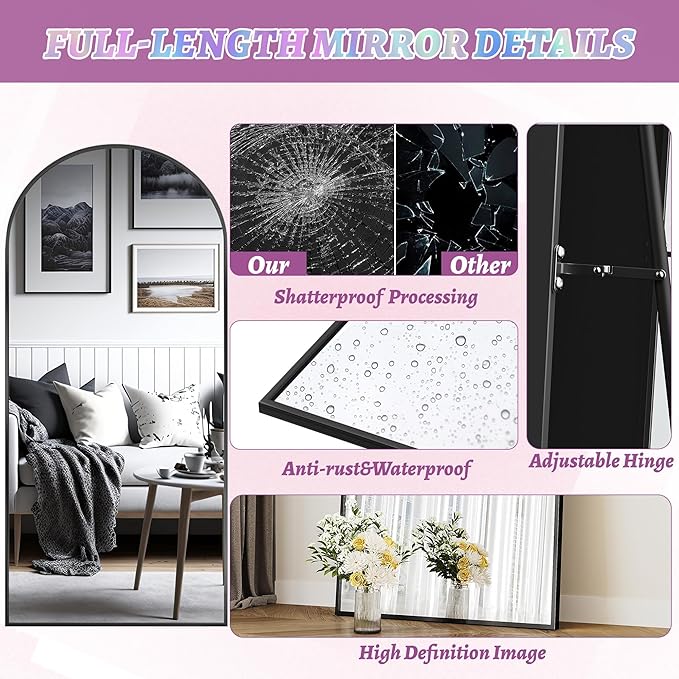 Floor Mirror, 78"×38" Full Length Mirror with Stand for Bedroom Living Room, Black