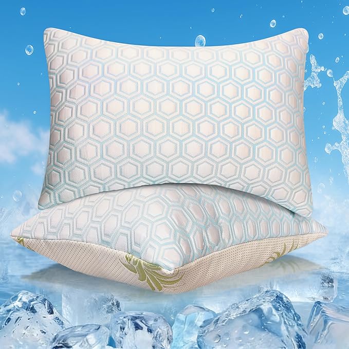 Cooling Pillows Queen Size Set of 2, Adjustable Shredded Memory Foam Bed Pillows for Hot Sleepers - Firm Supportive Cool Pillow for Side Back Stomach Sleepers with Removable Washable Cover