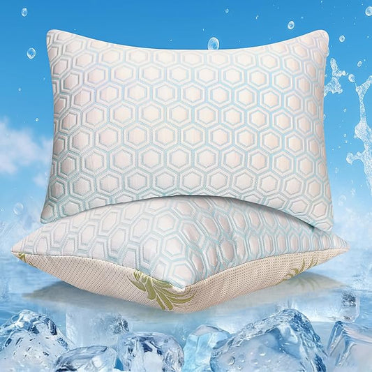 Cooling Pillows Queen Size Set of 2, Adjustable Shredded Memory Foam Bed Pillows for Hot Sleepers - Firm Supportive Cool Pillow for Side Back Stomach Sleepers with Removable Washable Cover