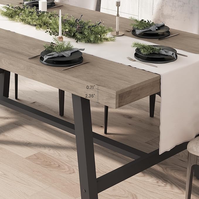 GarveeHome Industrial Dining Table for 6~8 People, 78.7 in Long Rectangle Dining Tables, Wooden Kitchen Table with Sturdy Metal Frame, Dinner Tables, Dining Room Table for Kitchen, Dining Room-Grey