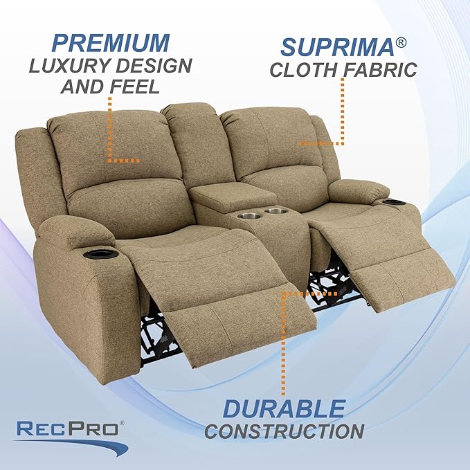RecPro Charles Powered Double Recliner Sofa & Loveseat | Wall Hugger RV Furniture, Cloth (Oatmeal, 70")