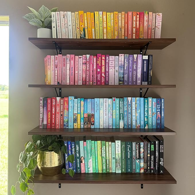 Kaboon 45 inch Long 10 inch Deep Floating Shelves for Wall Set of 2, Large Open Shelves Wall Mounted, Space Saving Home and Commercial Use, Walnut