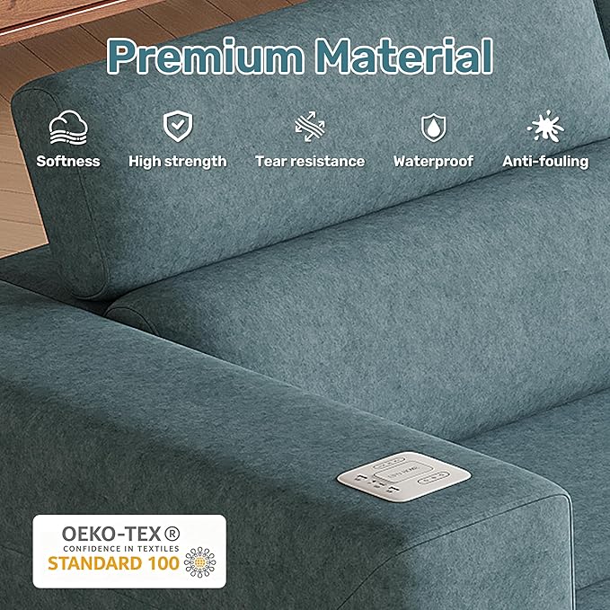 122” Electric Pull Out Sleeper Sofa Bed, 3-Seat Recliner Sofa Modular Couch with Bluetooth Stereo, Wireless Charging, Side Pocket, Power Recliner Couch for Living Room, Home Theater, Apartment(Blue)