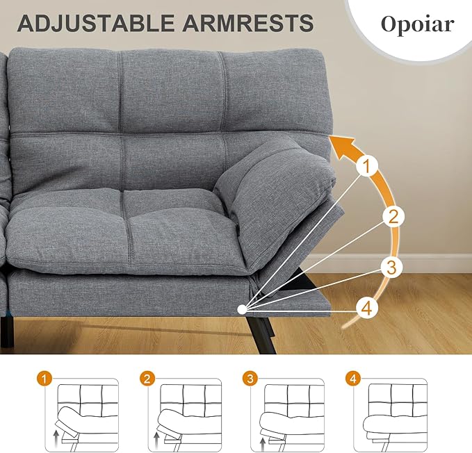 Opoiar Futon Sofa Bed Convertible Memory Foam Couch Bed Futon Sets Folding Modern Sleeper Sofa Gray Loveseat for Studio,Drom,Apartment,Game Room and Small Space