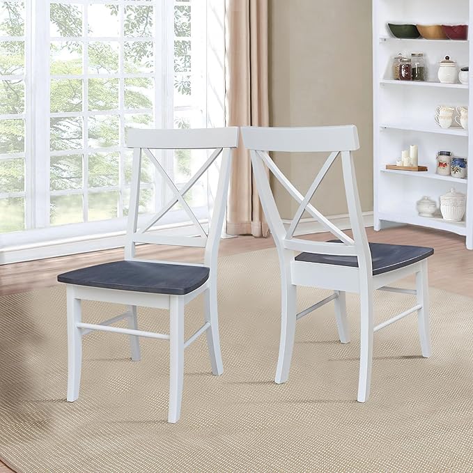 IC INTERNATIONAL CONCEPTS X-Back Solid Wood Chair - Set of 2 Chairs in White/Heather Gray