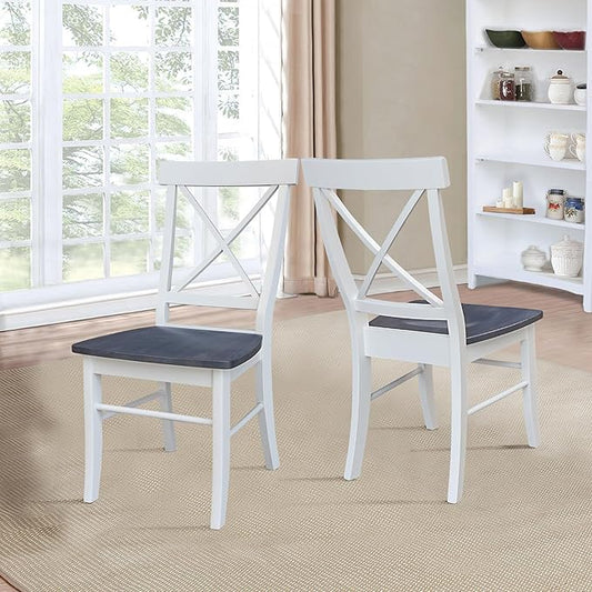 IC INTERNATIONAL CONCEPTS X-Back Solid Wood Chair - Set of 2 Chairs in White/Heather Gray