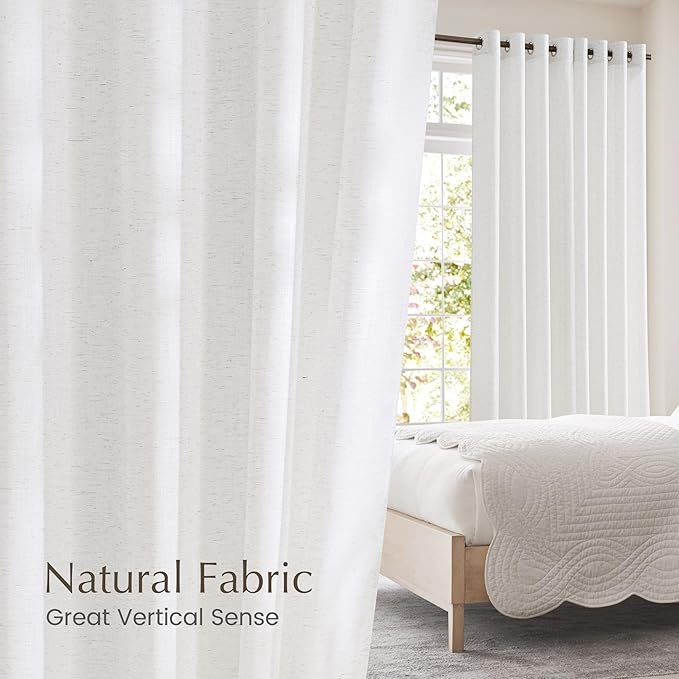 NICETOWN Natural Linen Blend Short Curtains 63 inches Length, Grommet Semi Sheer Window Treatments Privacy with Light Filtering Drapes for Kids Room/Bathroom, W52 x L63, 2 Panels
