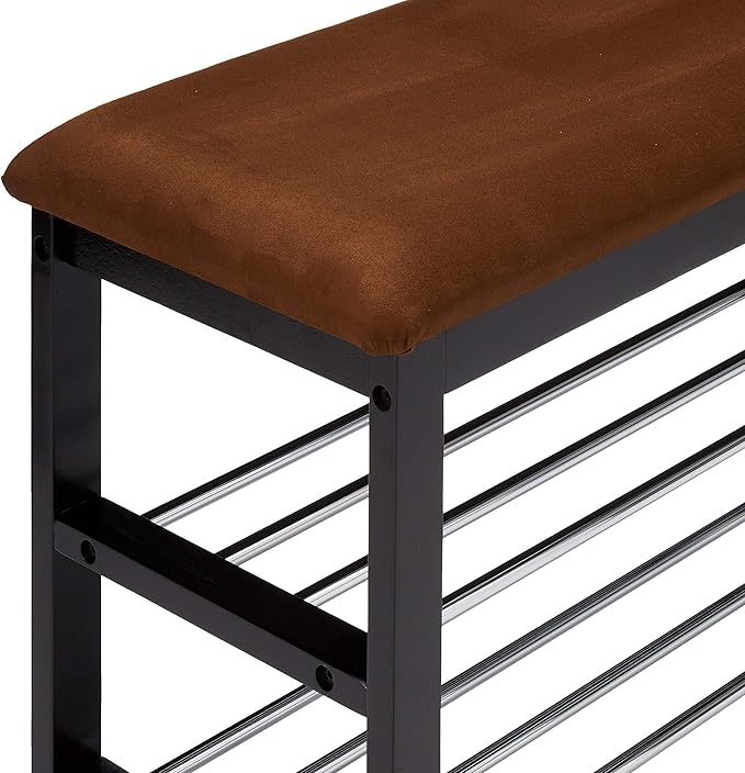 Black / Chocolate Micro Fabric Shoe Rack Storage Organizer & Hallway Bench