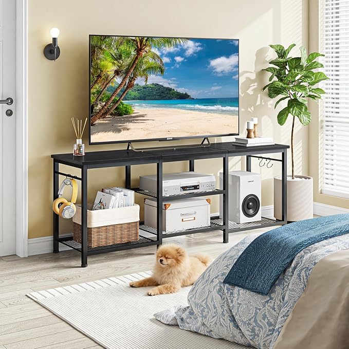 YGEOMER TV Stand for Living Room Entertainment Center for TVs Up to 55 Inches, TV Media Console Table Television Stands for Bedroom, Black