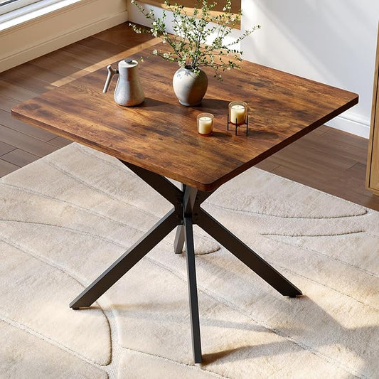 Unovivy 31.5" Small Square Dining Table for 2-4, Space Saving Kitchen Dinner Table, Industrial Compact Modern Dining Room Desk for Kitchen, Apartment, Rustic Brown