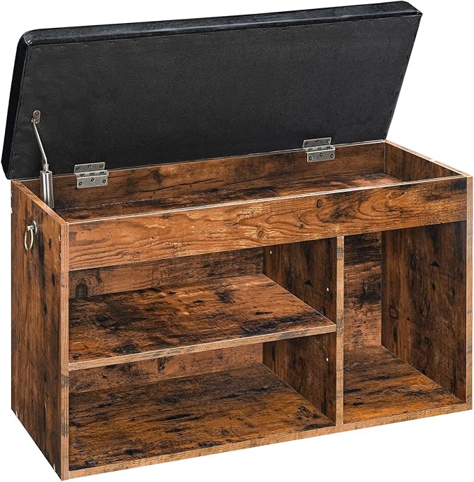 HOOBRO Storage Bench with Cushion, Shoe Bench with Lift Top Storage, Wooden Shoe Cabinet Bench with Hidden Storage, 12.4 x 32.3 x 18.3 Inches, for Entryway, Bedroom, Rustic Brown and Black BF40HX01