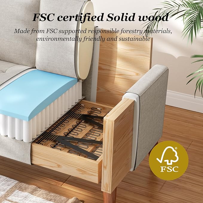 Vesgantti Loveseat Sofa with Solid Wood Legs, 48" Small Couches for Small Spaces, Love Seat for Living Room, Bedroom, Easy Assembly Mid Century Modern Couch with Throw Pillow for Apartment, Ashbeige