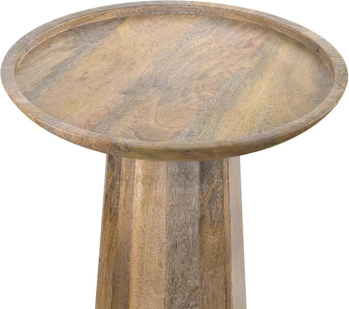 SIMPLIHOME Dayton End Table - 13 inch Wide Solid Mango Wood Round Accent Table in Natural, Handcrafted Contemporary Nightstand or Lamp Stand for Living Room or Bedroom with Textured Finish, Assembled