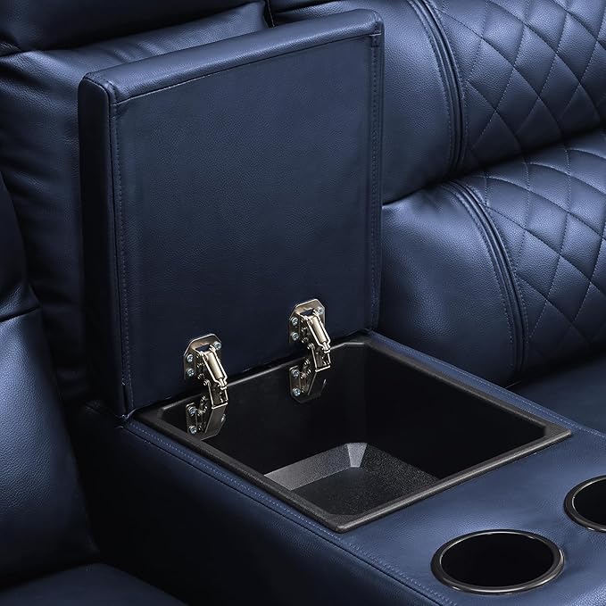 MCombo Zero Gravity Power Loveseat Recliner with Console, Heat and Vibration Massage, Reclining Loveseat Sofa with USB Ports, Cup Holders for Living Room, Faux Leather PR622Sets (Navy Blue)