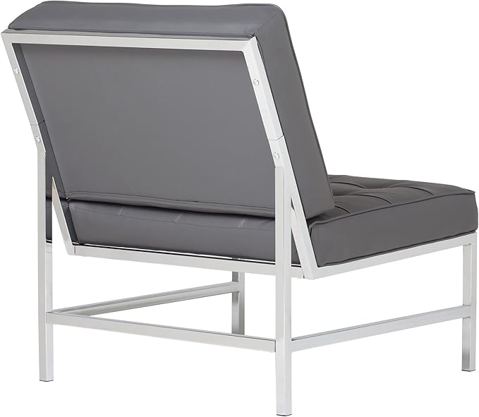 Ashlar Modern Accent Chair in Blended Leather, Chrome/Gray