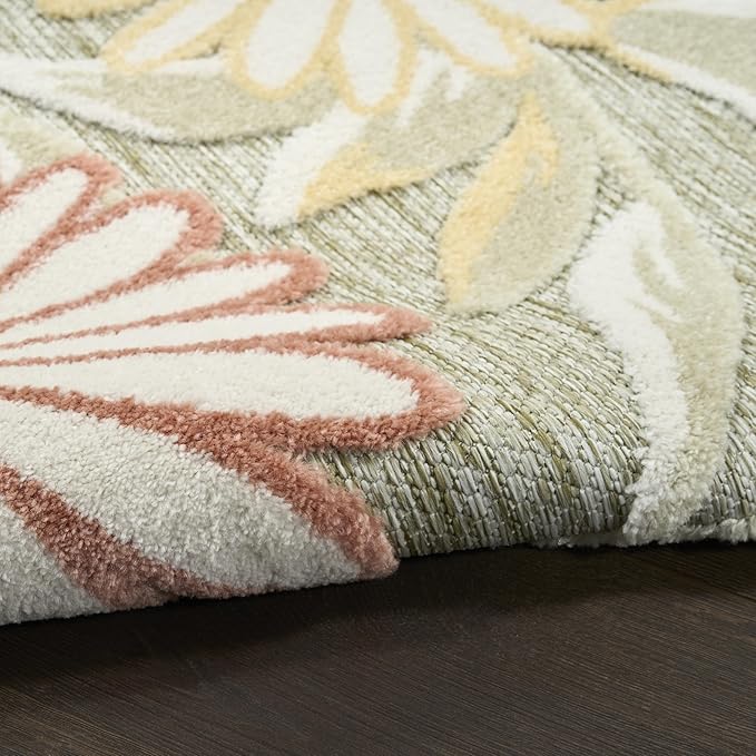 Nourison Home Aloha Sage Rose 9' x 12' Area Rug - Easy Clean, Non Shedding, Bed Room, Living Room, Dining Room, Kitchen (9' x 12')