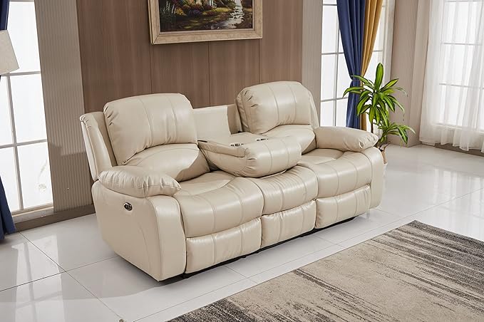 Betsy Furniture Power Reclining Bonded Leather Living Room Set (Beige, Sofa)