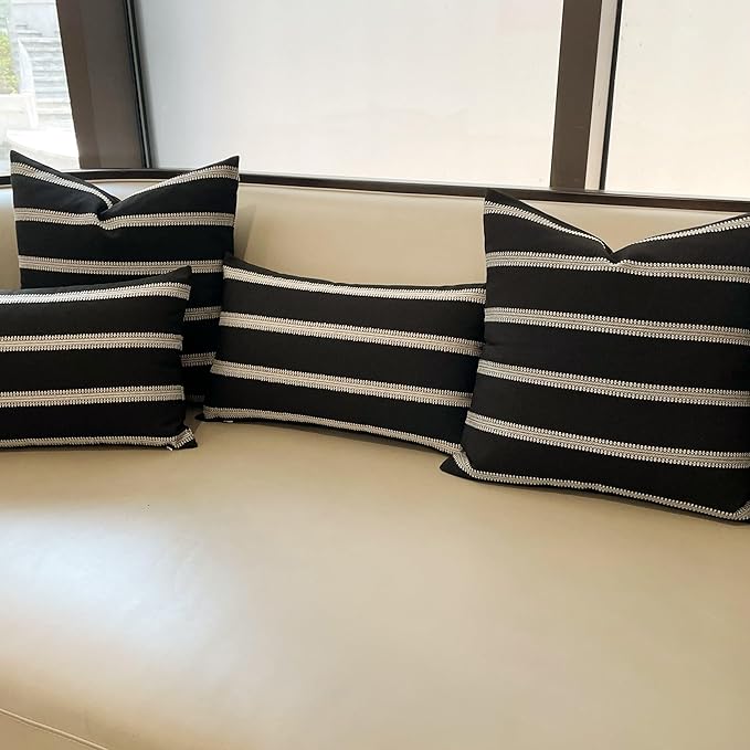 Slow Cow Pack of 2 Decorative Stripe Throw Pillow Cover Modern Country Design Cushion Cover Pillow Cover 18 x 18 inches