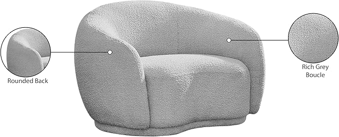 Meridian Furniture 693Grey-C Hyde Collection Modern | Contemporary Boucle Fabric Upholstered Accent Chair with Rounded Back, Grey, 42" W x 38" D x 27.5" H