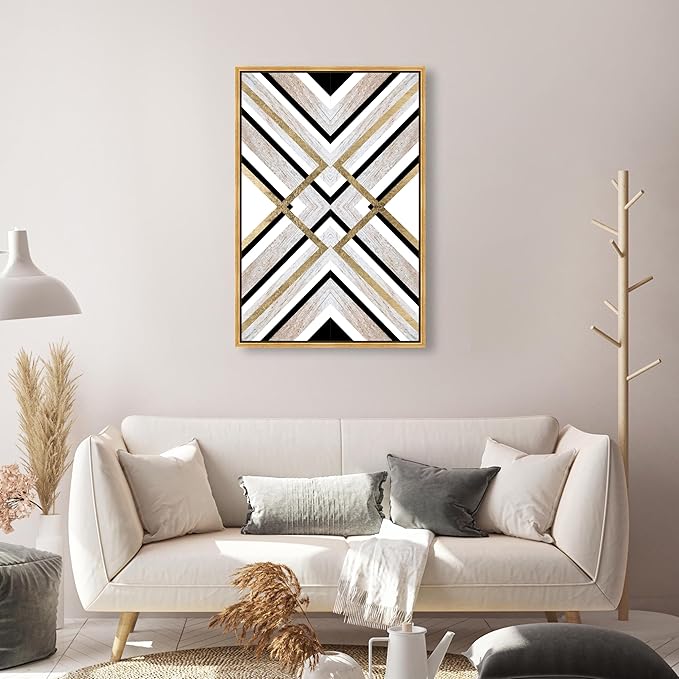 The Oliver Gal Artist Co. Abstract Framed Wall Art Canvas Prints 'Earthy Lux' Geometric Home Décor, 20" x 30", Brown, Gold