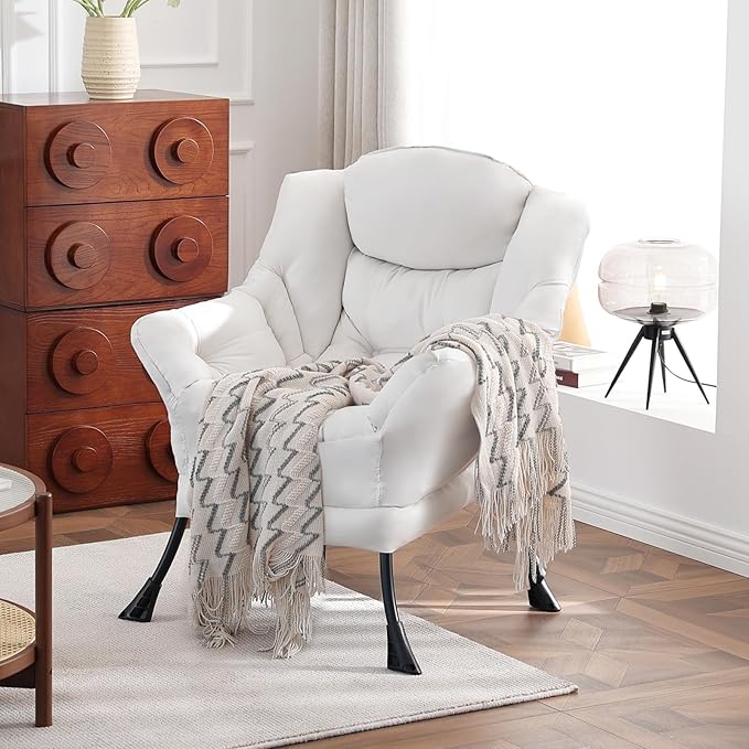 Lazy Chair, Large Accent Chair, Modern Comfy Armchair, Beige Chair for Living Room Bedroom Dorm Room Office Apartment Reading Relaxing Use