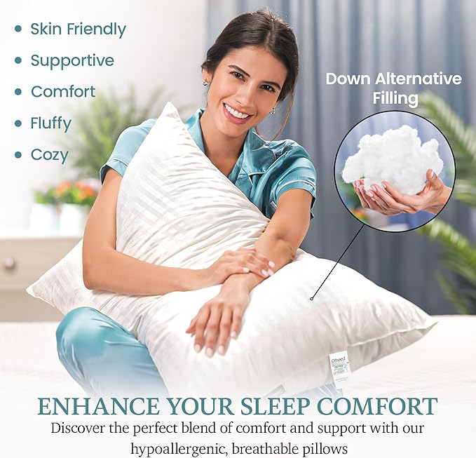 Queen Size Pillows Set of 2 Down Alternative – Soft & Fluffy Queen Pillows with Cotton Cover, Hotel Quality Pillow for Bed, Perfect Bed Pillows for Side and Back Sleepers, Size 20"x28"