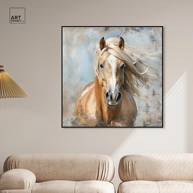 Art Remedy Rustic Rider Canvas Horse Wall Art, Black Frame, 40" x 40"