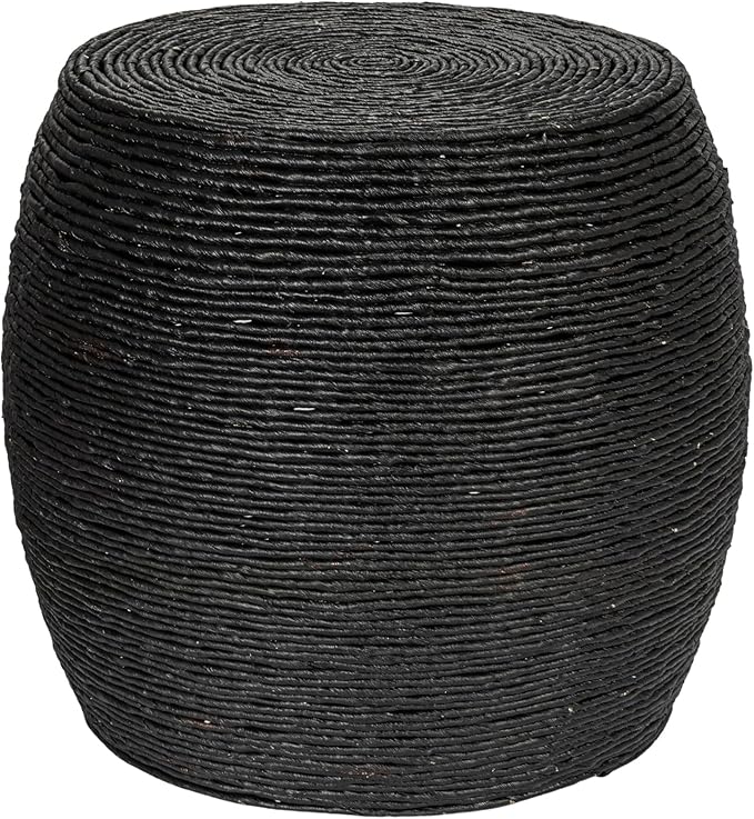 Creative Co-Op Round Handwoven Corn Rope Barrel Side Table, Black
