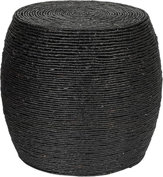 Creative Co-Op Round Handwoven Corn Rope Barrel Side Table, Black