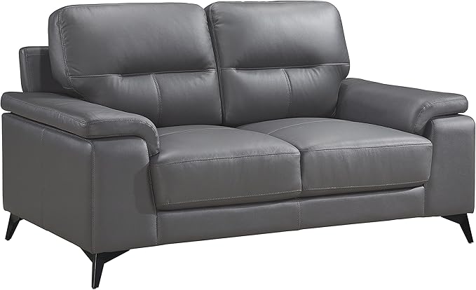 Lexicon Leather Loveseat Sofa, Modern Couch Sofa, Oversized Loveseat, Top Grain Leather Couch for Living Room, Bedroom, Office, Apartment, 2-Seater Loveseat, Dark Gray