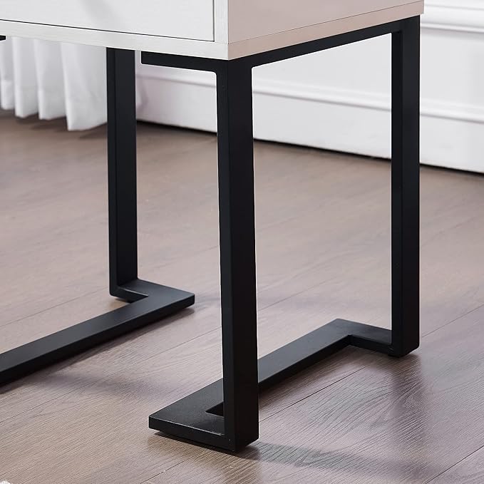 VECELO Modern Nightstand Set of 2 with Drawer End, Side Table for Bedroom, Living Room, Small Space, Night Stand with Open Shelf, Stable Metal Frame, White